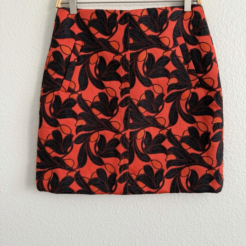Ann Taylor NWT 6P 6 Petite Pencil Skirt Tapestry Black Orange Lined Jaquard